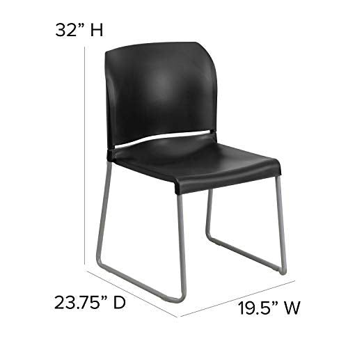 EMMA + OLIVER Home and Office Guest Chair Black Full Back Contoured S | Sled Base, Powder Coated, Contoured, 880 LBS. Weight Capacity - color: Black