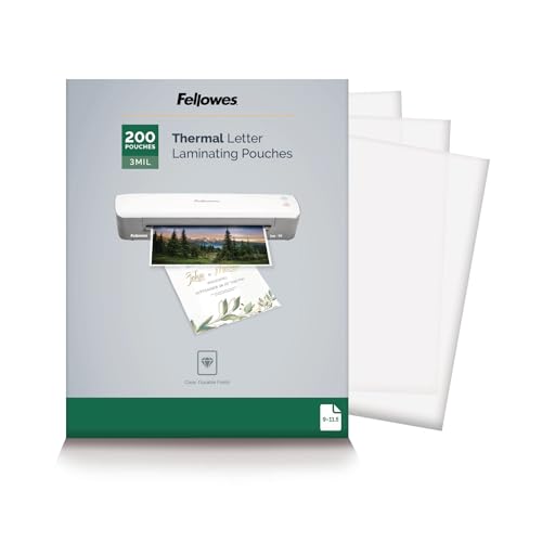 Fellowes Thermal Clear Laminating Pouches, Letter Size Sheets, 3 Mil, 200pk | Premium Protection, Dry-Erase Friendly, Perfect for Classroom School Supplies & Projects, For Use with All Thermal Laminators - style: 3mil - 200 Pack