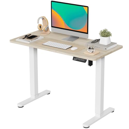 JOY worker Small Electric Sit Stand Desk, 40" Whole Piece Height Adjustable - color: Light Walnut, size: 40" * 20"