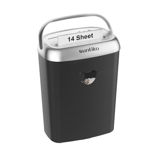 Suntiko 14 Sheet Home Office Cross Cut Shredder Black | P4 Cross Cut Shredder, Anti-Jam System, 6.6Gal Bin, ETL Certified for Documents & ID Cards