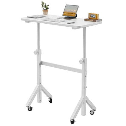 ErGear Small Standing Desk Adjustable Height, 6 Height Settings Up to 46.5″, Walking Pad Desk with Triangular Leg Design, Smooth Mobility with Lockable Wheels, Standing Desk for Walking Pad, White - color: White