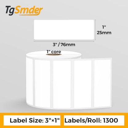 3"x1" Direct Thermal Barcode Labels, 12 Rolls (1300/Roll), 1" Core - size: 3" x 1"-12 Rolls (15600 Labels)