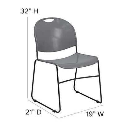 Flash Furniture HERCULES Series 880 lb. Capacity Gray Ultra-Compact Stack Chair with Black Powder Coated Frame | Powder Coated, 880 LBS. Weight Capacity - color: Gray Plastic/Black Frame, size: Set of 1