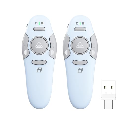 QUI 2 Pack Wireless Presenter PowerPoint Clicker, USB A&C, Blue | RF 2.4G USB Presentation Clicker,Support PowerPoint, Google Slides, Keynote, Compatible with Windows & Mac - color: Blue, style: USB Type-c