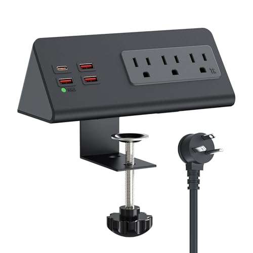 Nightstand Charging Station with PD 20W USB C, Nightstand Edge Power Strip with 3 AC Outlets, 4 Fast Charging USB Ports, Connect 6.56FT Flat Plug, Desk Surge Protector for Office Home Hotel, Black - color: Black