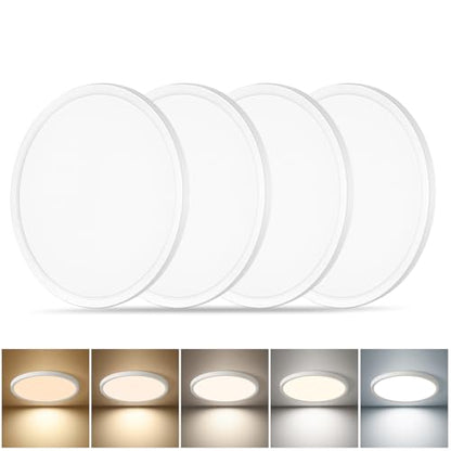 4 Pack 8.6 Inch LED Flush Mount Ceiling Light, ETL,18W, 1822LM, 3000K/3500K/4000K/5000K/6500K CCT Selectable, 0.66in Ultra Thin Round Flat Panel Ceiling Light Fixture for Bedroom, Kitchen(White) - color: White, size: 8.6"-4pack