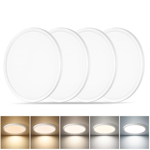 4 Pack 8.6 Inch LED Flush Mount Ceiling Light, ETL,18W, 1822LM, 3000K/3500K/4000K/5000K/6500K CCT Selectable, 0.66in Ultra Thin Round Flat Panel Ceiling Light Fixture for Bedroom, Kitchen(White) - color: White, size: 8.6"-4pack