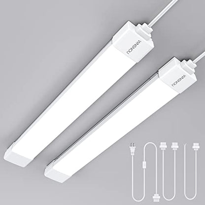 WNSNOU Plug-and-Play LED Shop Light - Waterproof, Linkable, 18W 2000LM, 5000K, with NO/Off Switch - Perfect for Ceiling, Closet, and Workshop - 2FT (2PCS) - size: 2FT-2PCS