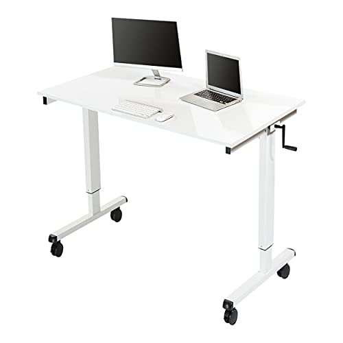 Stand Up Desk Store Crank Adjustable Height Rolling Standing Desk (White Frame/Gloss White Top, 48" Wide) - color: White Frame/Gloss White Top, size: 48 Inches Wide