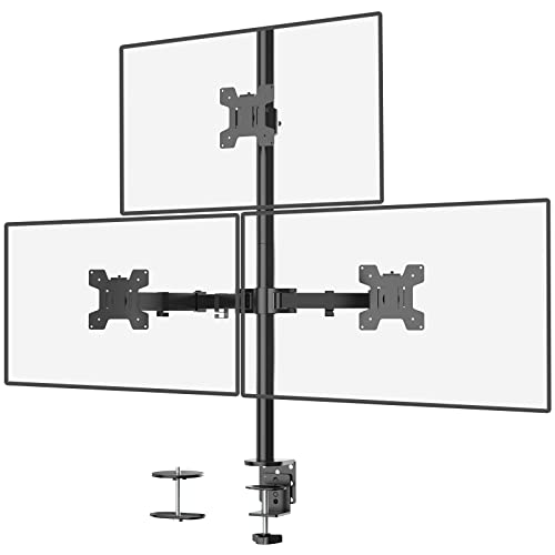 WALI Tall Triple Monitor Mount for 13-27 inch Computer Screens, up to 22lbs | 3 Monitor Desk Mount, Full Motion with Tilt, Swivel, Rotation, C-Clamp/Grommet Mounting, VESA 75/100mm (M003), Black - size: 13"-27", style: Triple