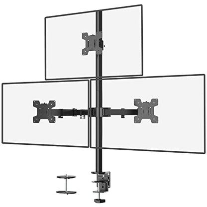 WALI Tall Triple Monitor Mount for 13-27 inch Computer Screens, up to 22lbs | 3 Monitor Desk Mount, Full Motion with Tilt, Swivel, Rotation, C-Clamp/Grommet Mounting, VESA 75/100mm (M003), Black - size: 13"-27", style: Triple