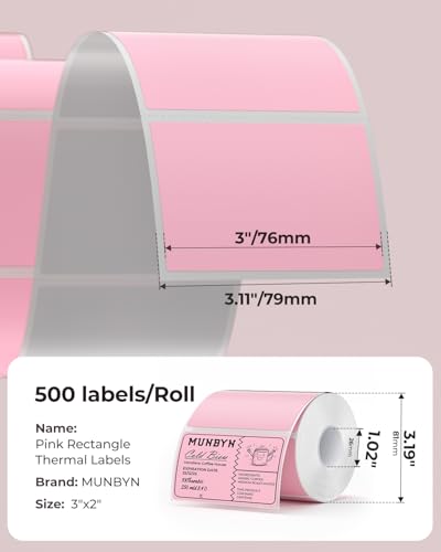 MUNBYN 3x2 Thermal Labels, 500 Sheets/1 Roll, Pink - color: Pink, size: 3x2"
