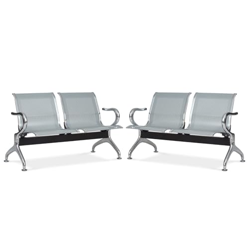 Kinsuite 2Pcs Waiting Room Chairs - 4 Seat Airport Reception Chairs Reception Bench Lobby Bench Seating for Office Business Bank Hospita, Silver - color: Silver, size: 4-Seat