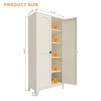 71'' Tall Metal Garage Storage Cabinet with Doors (Beige) | Cabinets Adjustable Shelves,Heavy Duty Steel Pantry File Cabinet for Home Office, Kitchen ,School, Utility - color: 71''beige