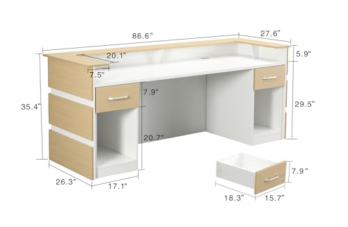 Mares 87" Wood Office Reception Desk Counter & Drawers w/Telescopic Rails & Chrome Handles | Cable Grommet Holes | Option to Add Logo | Front Table Furniture Nail Hair Beauty Salon Spa Restaurant - color: Cream
