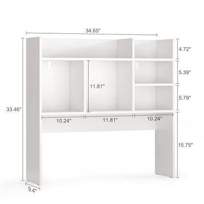 Desk Hutch with 6 Shelves, Desktop Organizer Shelf for Office Dorm, White