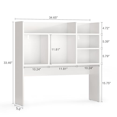 Desk Hutch with 6 Shelves, Desktop Organizer Shelf for Office Dorm, White