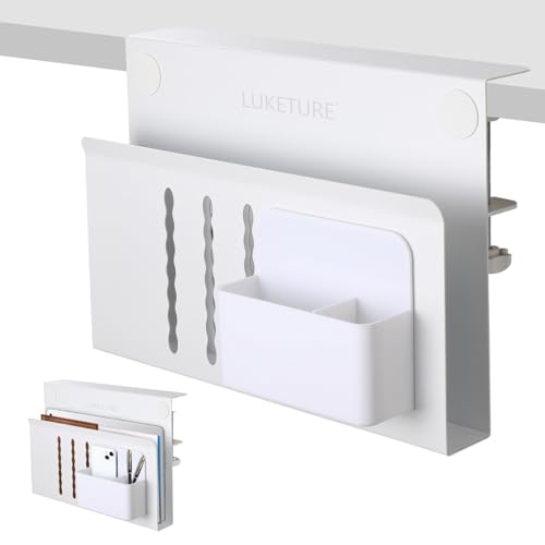 LUKETURE Desk Side Storage, Laptop Holder No Drill Clamp On Organizer - color: White, size: M(1 Tier)