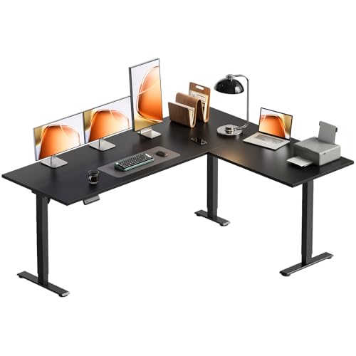 63 Inch Reversible L Shaped Electric Standing Desk, Black | Large Corner Height Adjustable Stand Up Desk, 3 Memory Presets, Sit Stand Table, Reinforced Frame for Home Office Workstation - color: Black, size: 63 Inch