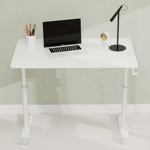 39" Small Computer Lift Desk for Home Office, Sit Standing Up Study Writing Table with Height Adjustable, Manual Crank Sit Stand Up Desk for Kids & Adults, Heavy Duty 330lbs (White 39") - color: White 39"