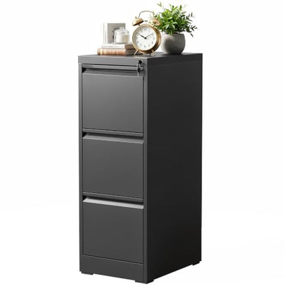 3 Drawer File Cabinet for Home Office, Vertical Filing Cabinet - color: Black, size: 40.4"H - 3 Drawer