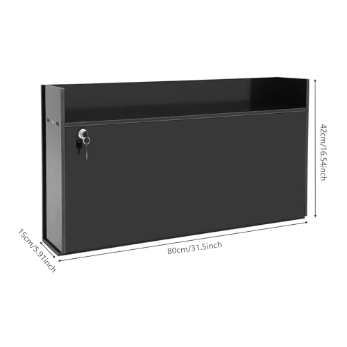Wall Mounted Foldable Desk Cabinet with Lock, 29.9 Inch Floating Desk & Storage Shelf, Space Saving Fold Down Table for Small Spaces, Home Office, Study, Holds 44 lbs (Black, 76*43*40cm)