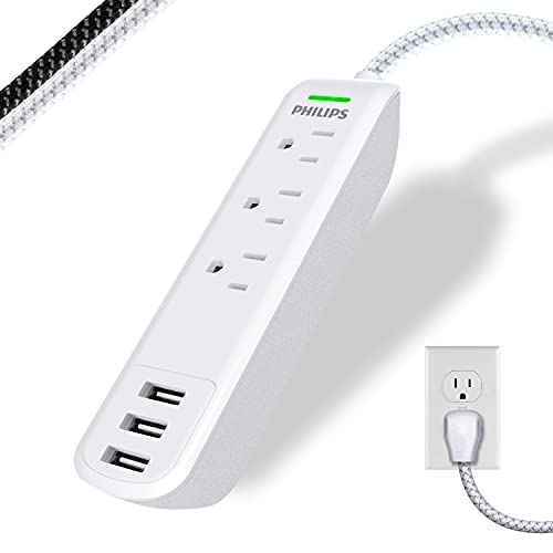 Philips Surge Protector Power Strip, 3 Outlet Surge Protector, 6Ft Cord Power Strip, Surge Protector with USB Ports, 3-Prong Flat Plug Power Strip, 360J Surge Protector Outlet, White, SPP3306WB/37 - style: 3 Outlet | 2 USB