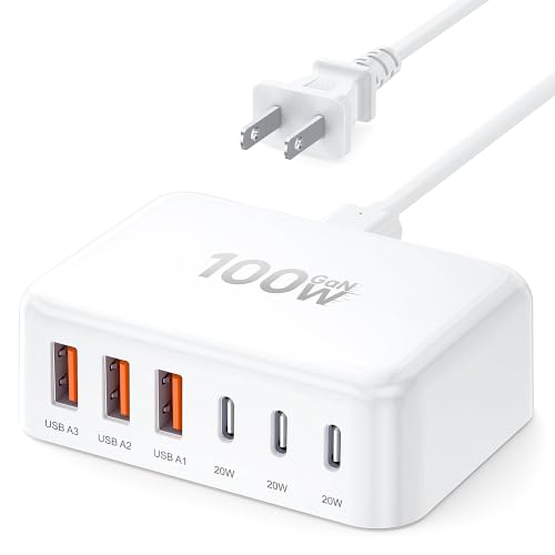 USB Fast Charger Block 50% Smaller 100W Max 6-Port GaN USB Charging Station - color: A-White, size: 100W
