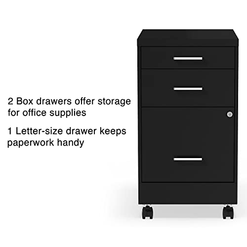 Staples 3-Drawer Vertical File Cabinet, Letter Size, Lockable, Black | Mobile rolling cabinet, 19.9in D x 14.3in W x 25.7in H, for secure storage. - style: 1 Pack
