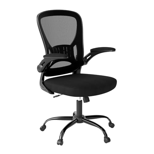 Youhauchair Adjustable Mesh Ergonomic Office Chair Set of 1, Black | Flip-up Arms, Lumbar Support, Height Adjustable, Swivel, Breathable, Rocking, Mid Back Compurter Chair with Wheels - color: Black, size: Set of 1