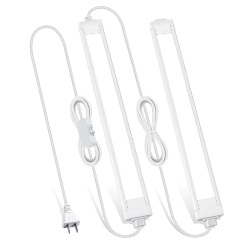 2 Pcs 14inch Plug in Under Cabinet Lighting for Kitchen, 6500k Bright White LED Under Counter Wired Lights for Shelf/Bookshelf/Workbench/Over Sink Linkable 110V LED Light Bar - size: 2 Pack