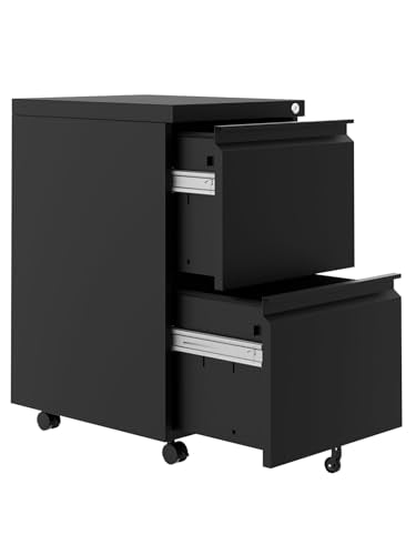 File Cabinet 2-Drawer Lateral with Lock, Metal Office Filing Cabinet for Letter/Legal/a4, Heavy Duty Storage Organizer, Full Extension Drawers, Anti-Tip Safety, Black, Home Office Organization - size: 2-Drawer with wheel