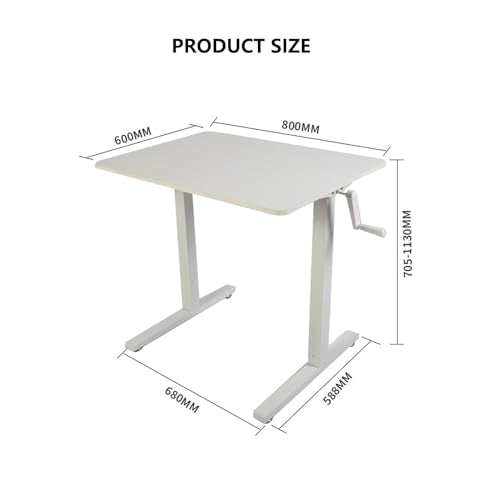 Standing Desk Adjustable Height Manual Crank, 80x60cm Home Office Computer Desk with Whole-Piece Desktop Board, 70-113cm Rising Desk