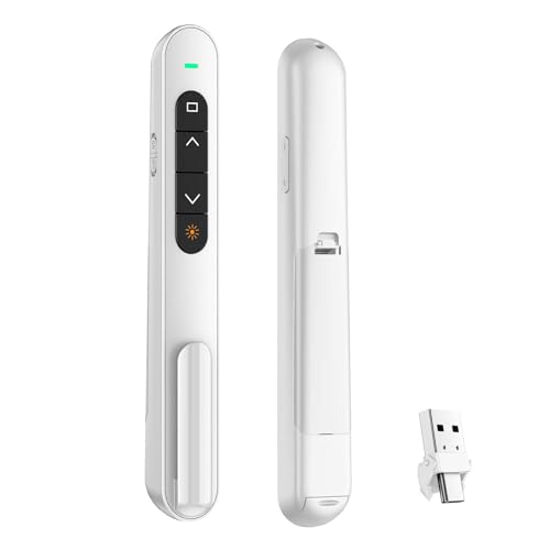 QUI Presentation Clicker with Volume Control, Wireless Presenter Remote | Plug & Play 2.4GHz USB Slide Advancer Compatible with Mac/Windows, Works with PowerPoint, Keynote, and Google Slides - color: White, size: L