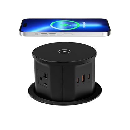 ANNQUAN 4.7" 20amp Pop Up Countertop Outlet Wireless Charger 65W USB Black | Pop Up Outlet with 3 Outlets 3 USB Ports Home Office Kitchen - color: Black, size: 20 Amp(Standard)