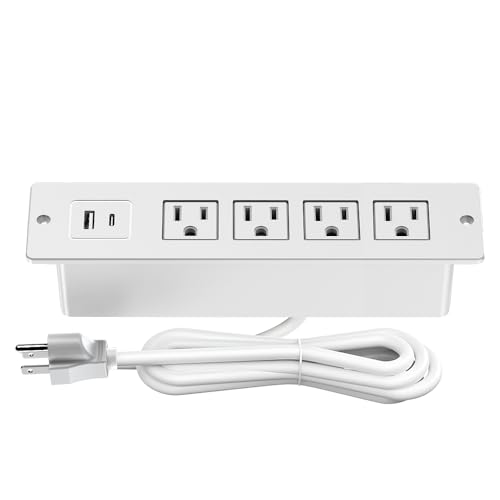 Recessed Power Strip Flush Mount Power Adapter Charging Station with USB Plug Multiple Surge Protector Hidden Outlet Extender with Extension Cord for Home Office Desk Furniture Nightstand Bed (White)