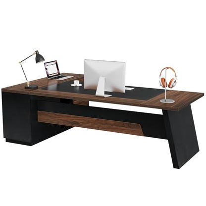 Tribesigns 78" L-Shaped Executive Desk, Large Office Desk with Drawers and File Cabinet, Modern Business Furniture for Home Office (Walnut & Black) - color: Walnut & Black
