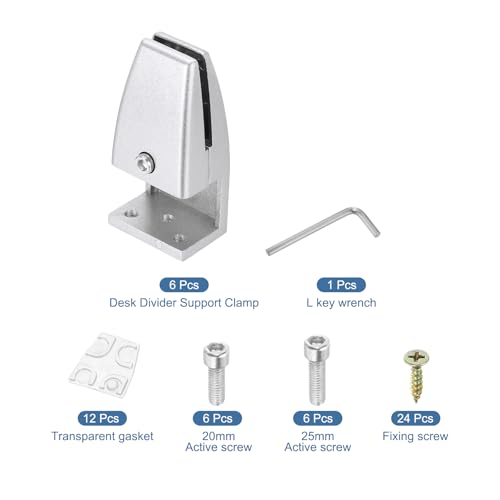 PATIKIL 6 Pcs Adjustable Desk Divider Partition Clips, L-Shape Aluminum Sneeze Guard Support Clamps Desktop Divider Clips for Offices Stores Counter Privacy Panel, Silver - color: Silver