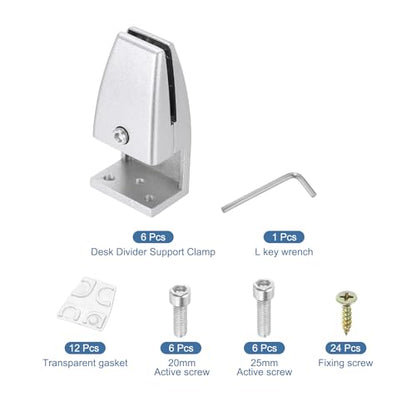 PATIKIL 6 Pcs Adjustable Desk Divider Partition Clips, L-Shape Aluminum Sneeze Guard Support Clamps Desktop Divider Clips for Offices Stores Counter Privacy Panel, Silver - color: Silver