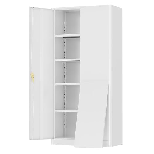 SUNCROWN Metal Storage Cabinets with 2 Doors and 4 Adjustable Shelves, 72” Tall Locking Garage Cabinet Steel Utility Tool Lockable File Cabinets for Office,Home, Gym, White - color: White, size: 72"H x 36"W x 18"D