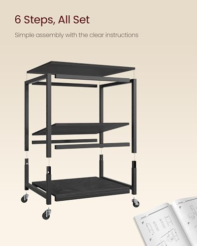 VASAGLE 3-Tier Printer Stand with Locking Wheels, Under Desk Printer Table - color: Ebony Black, size: 3 Tiers/Large