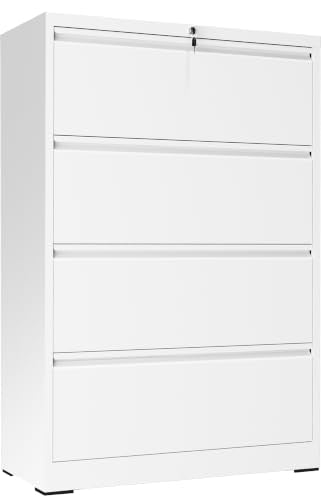 4 Drawer Lateral File Cabinet, Metal Filing Cabinet for Home Office, White | Heavy-Duty Steel Locking Large File Cabinet, Hanging Letter/Legal/A4 Size, Full-Extension Silent Drawer, Un-Assembly - color: White, size: 4 Drawers (35.43 in Width)