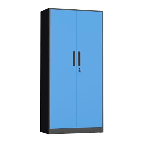 Metal Storage Cabinet,72" Steel Lockable File Cabinet with Locking Doors and Adjustable Shelves,Locking Tool Cabinets for Office,Home,Garage,Gym,School (Black Blue) - color: Black Blue, size: MSC-D16