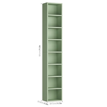 FOTOSOK Bookshelf Bookcase 8-Tier Narrow Bookshelf Tall CD Media Tower Rack | 11.6 X 9.3 X 70.9 Bookshelf, Tall Narrow Slim Skinny Display Bookcase with Cube Storage and 4 Adjustable Shelves, Green - color: Green