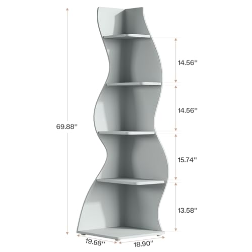 Tribesigns Wavy Corner Shelf, Modern 5-Tier Bookshelf Bookcase with Curvy Shape, Unique Plant Stand Display Rack for Living Room Small Space (Blue) - color: Blue