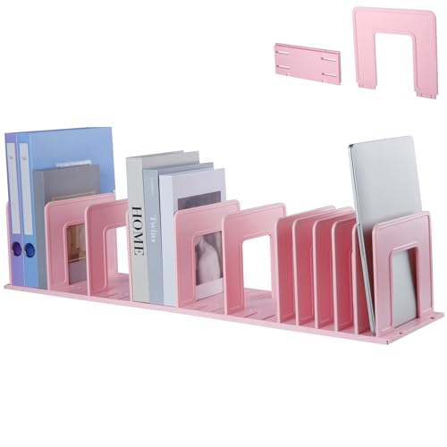 Adjustable Vertical File Sorter Sturdy Plastic Expandable Upright File Holder, Desktop Binder Organizer, School Office File Organizer Bookshelf Divider, Assemble Easily Endlessly, Pink - color: Pink, size: 12-Parts
