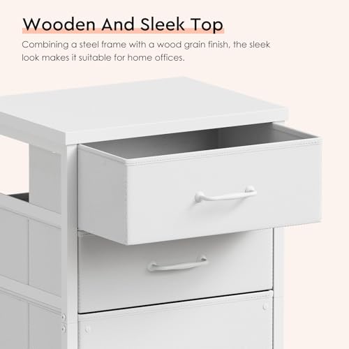 Maihail 3 Drawer File Cabinet with Wheels with Open Storage Shelf, White | Rolling Printer Stand Fabric Lateral Filing Cabinet for Home Office - color: White