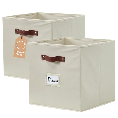 DECOMOMO Storage Bins, Cube Storage Bin with Labels - color: Beige, size: Cube 11" / 2pcs
