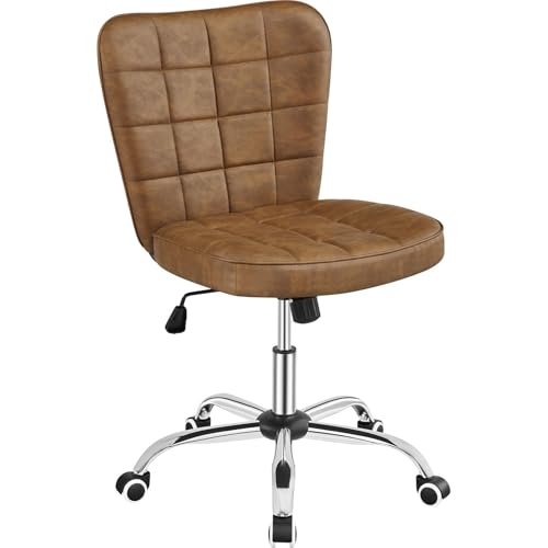 Yaheetech Retro Brown Tufted Armless Desk Chair with Wheels, Faux Leather - color: Retro Brown