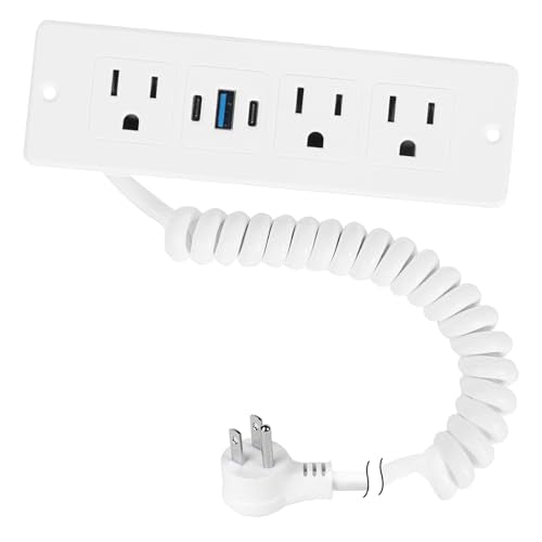 Recessed Power Strip, 20W USB-C Spring Cord Drawer Outlet, 6FT, White - color: White